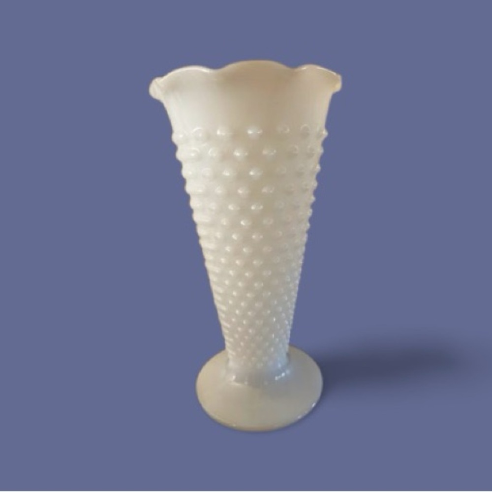 Vintage White Milk Glass Hobnail Vase